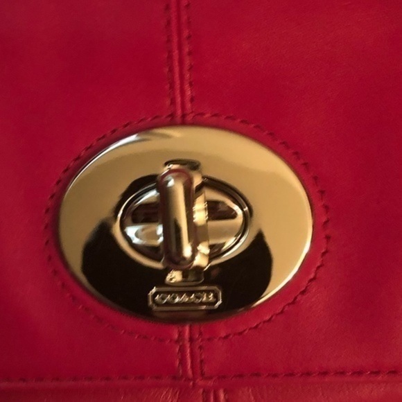 Coach pink leather turnlock folding clutch bag